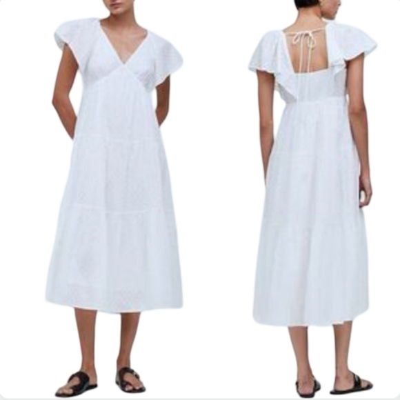NWT Madewell White Crinkled Georgette Maxi Dress V-Neck Flutter Sleeves Size 8 - Picture 1 of 16